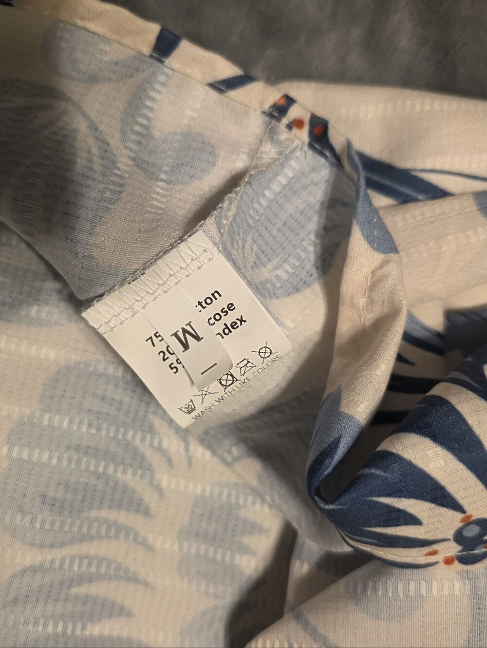 Women's Light Blue and White Patterned Short-Sleeve Blouse